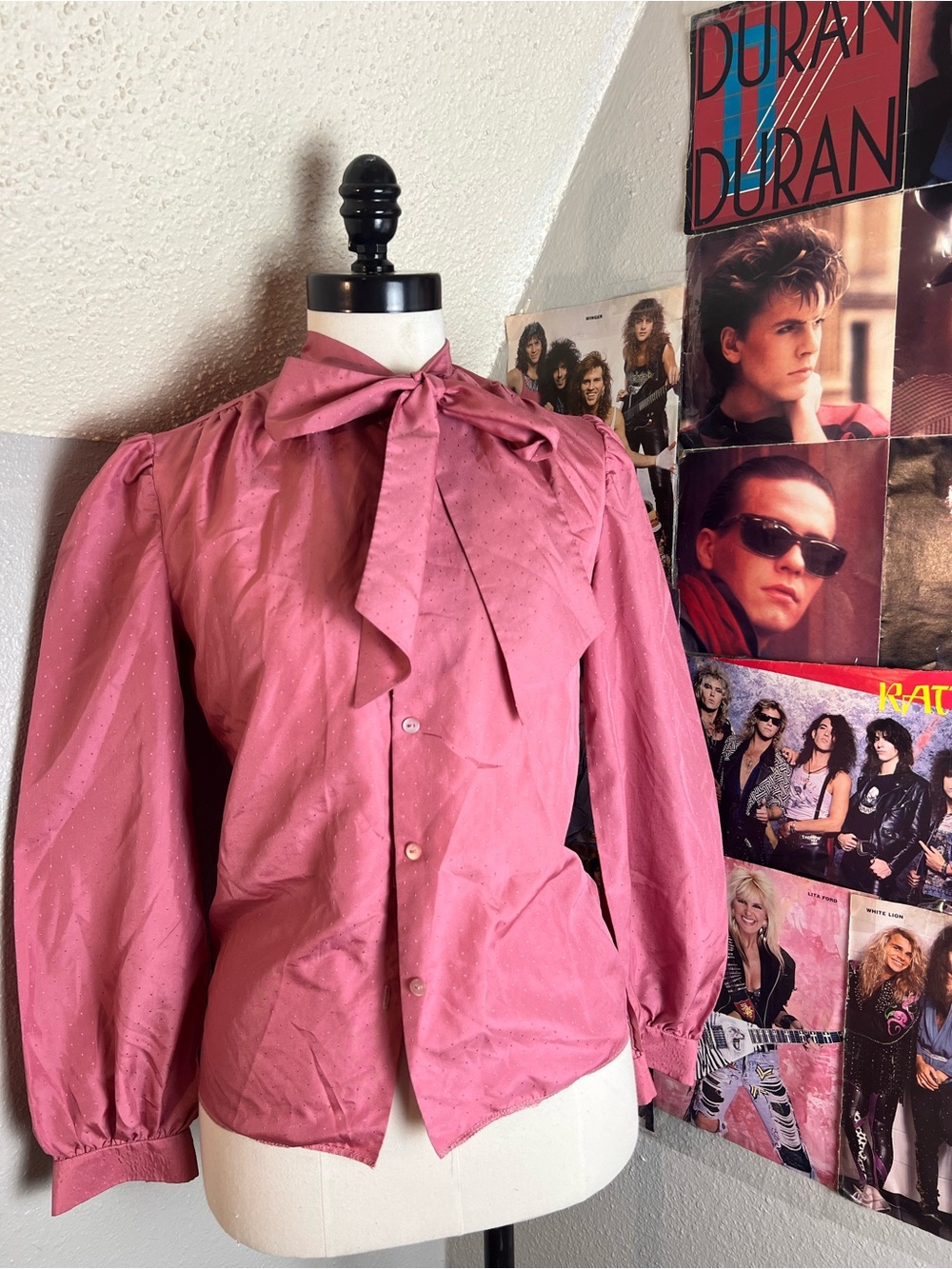 Vintage Source Unknown Pink Bow Tie Blouse
